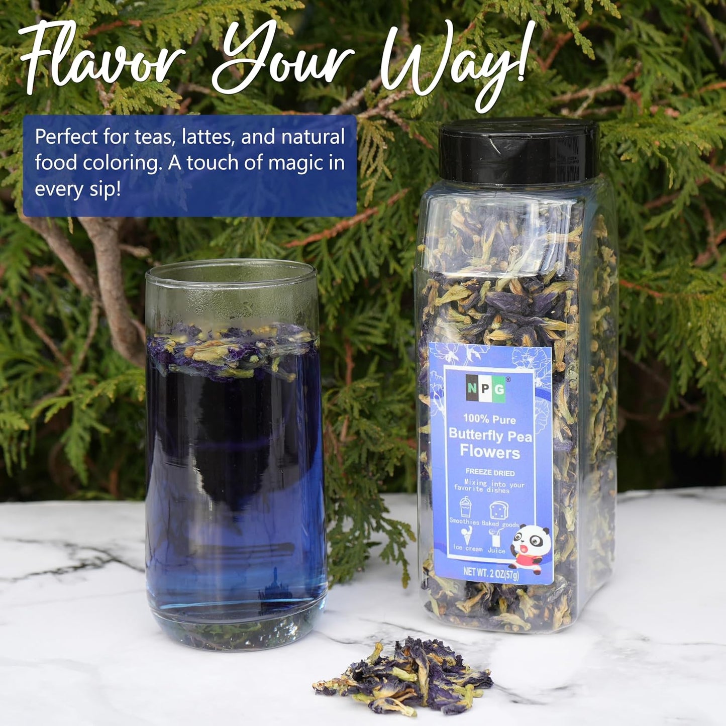 NPG Blue Butterfly Pea Flower Tea 2 oz, Whole Loose Flowers, Approx. 875 Ct