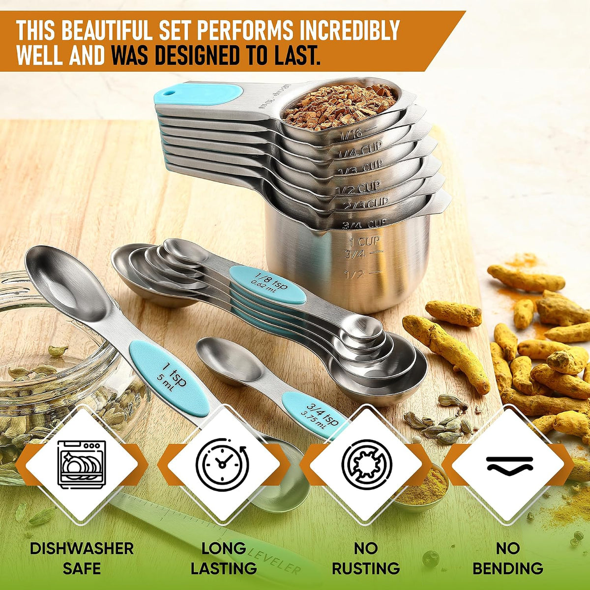 Spring Chef 15 Magnetic Measuring Cups & Spoons Set w/Levelers