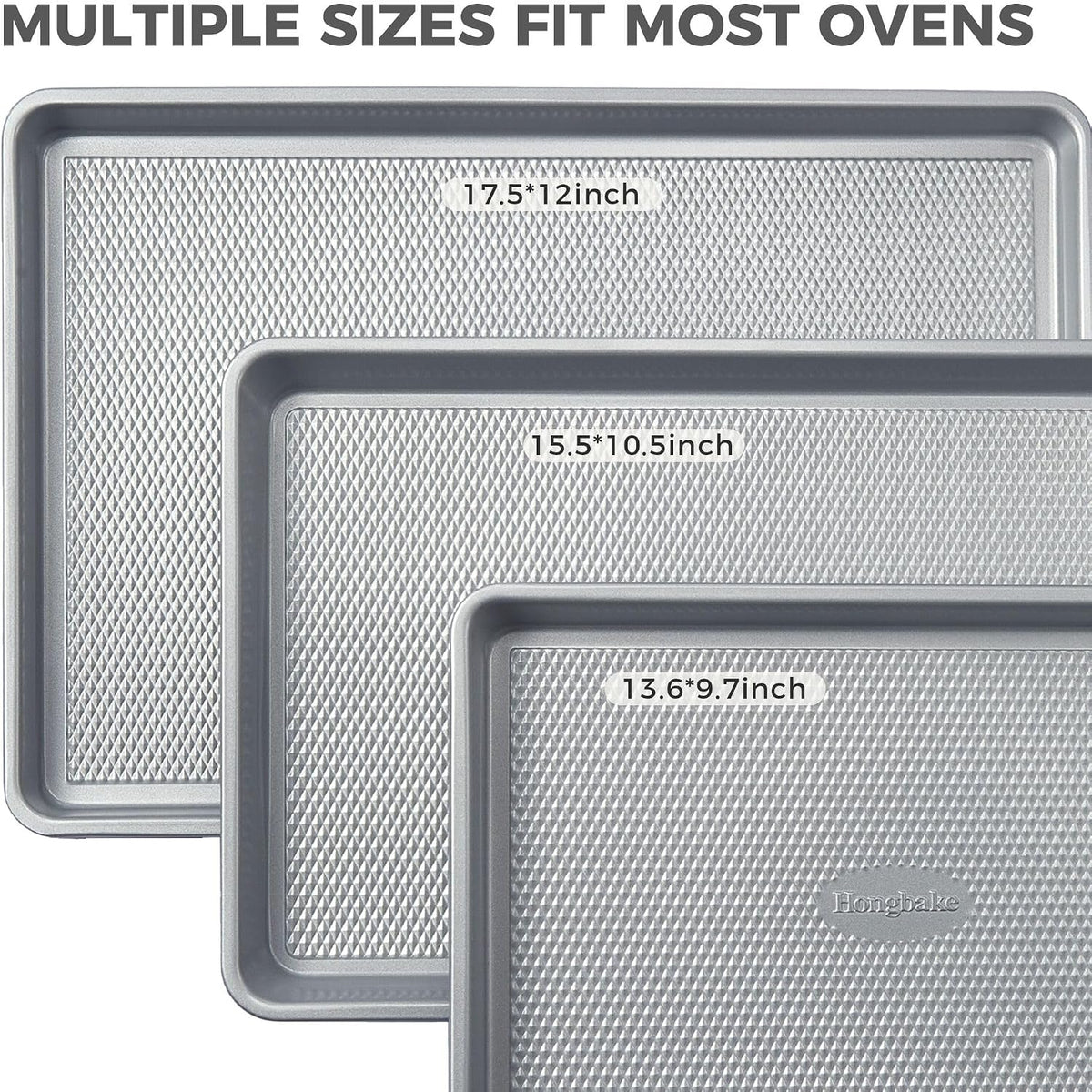 HONGBAKE Naturally Non Toxic Baking Sheet Pan Set of 3, Heavy Duty Aluminized Steel Cookie Sheets, Half/Quarter/Jelly Roll Pans with Textured Nonstick Surface, Free of PTFE &amp; PFOA