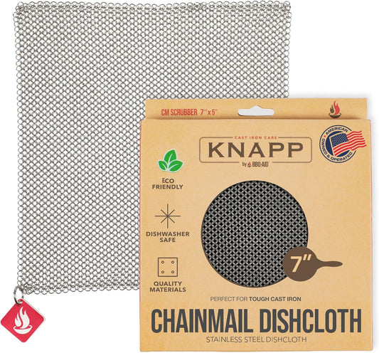 Knapp Made Chainmail Dishcloth 7”x5” - Replace Your Dirty Sponge - All Purpose Kitchenware, Pots & Pans Cleaner - Lasts a