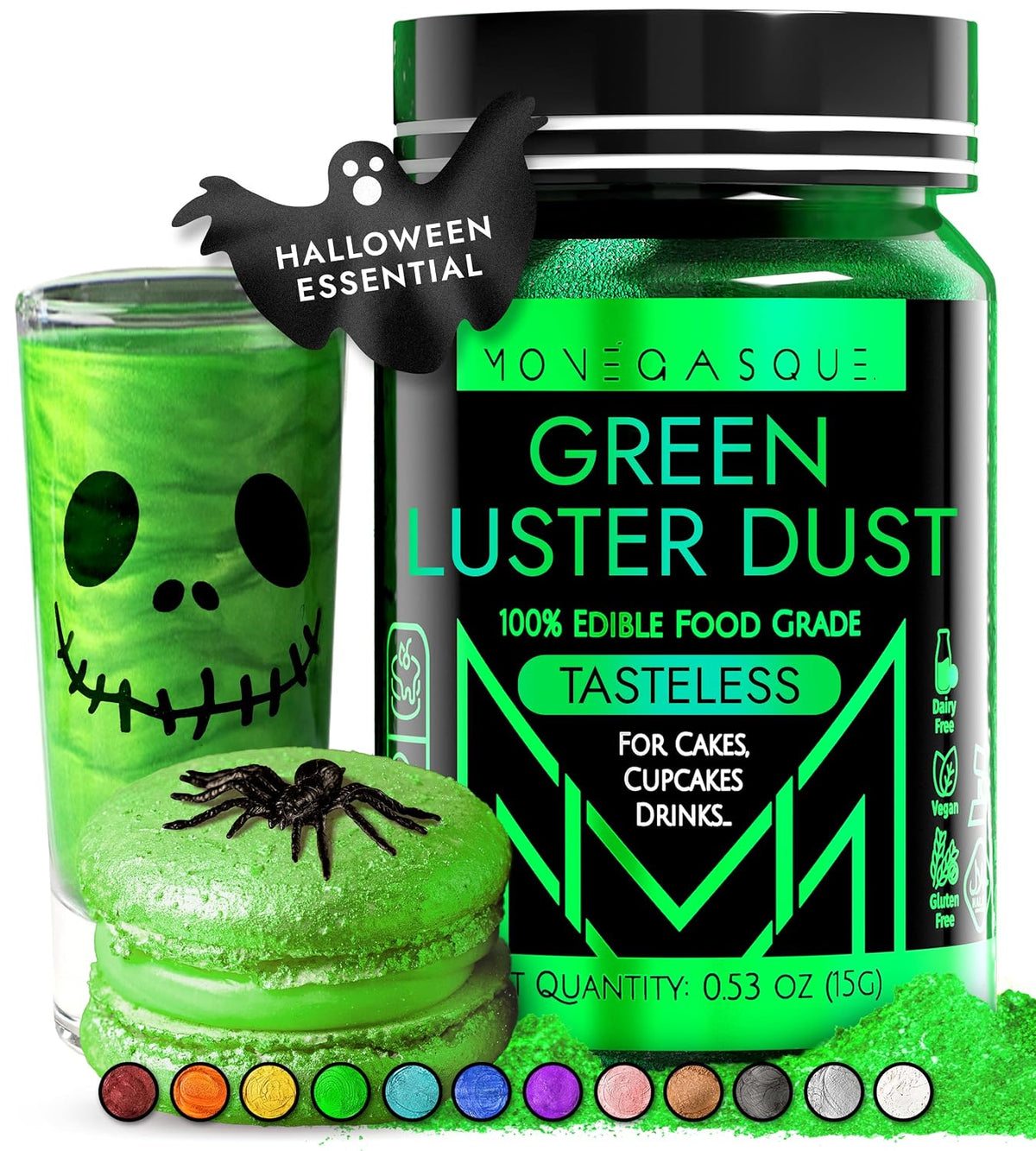 MONÉGASQUE Green Edible Glitter for Drinks &amp; Cakes, Luster Dust, 15g