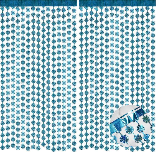 BRAVESHINE Blue Party Snowflake Backdrop - 2 Pack Hanging Foil Fringe Snow Flakes Party Streamers Curtain for Christmas