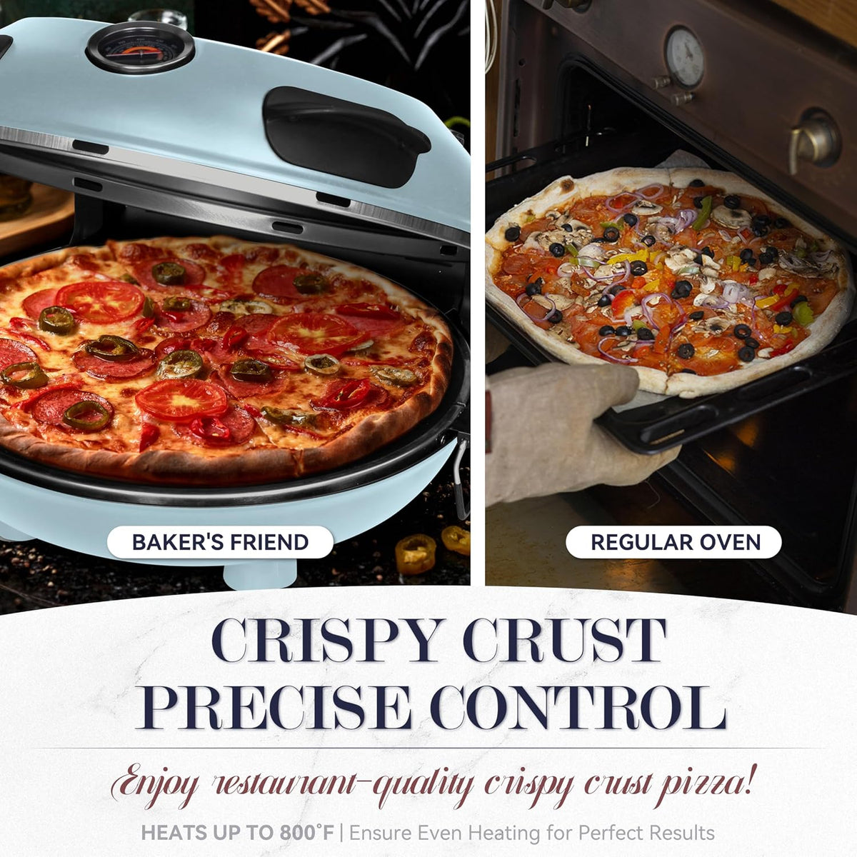 Baker’s Friend Electric Pizza Oven Indoor Countertop, 12 Inch Pizza Maker Machine for Home, Pizza Cooker & Pizza Grill, Premium Glazed Ceramic Stone Pizza Oven, Chilli Red