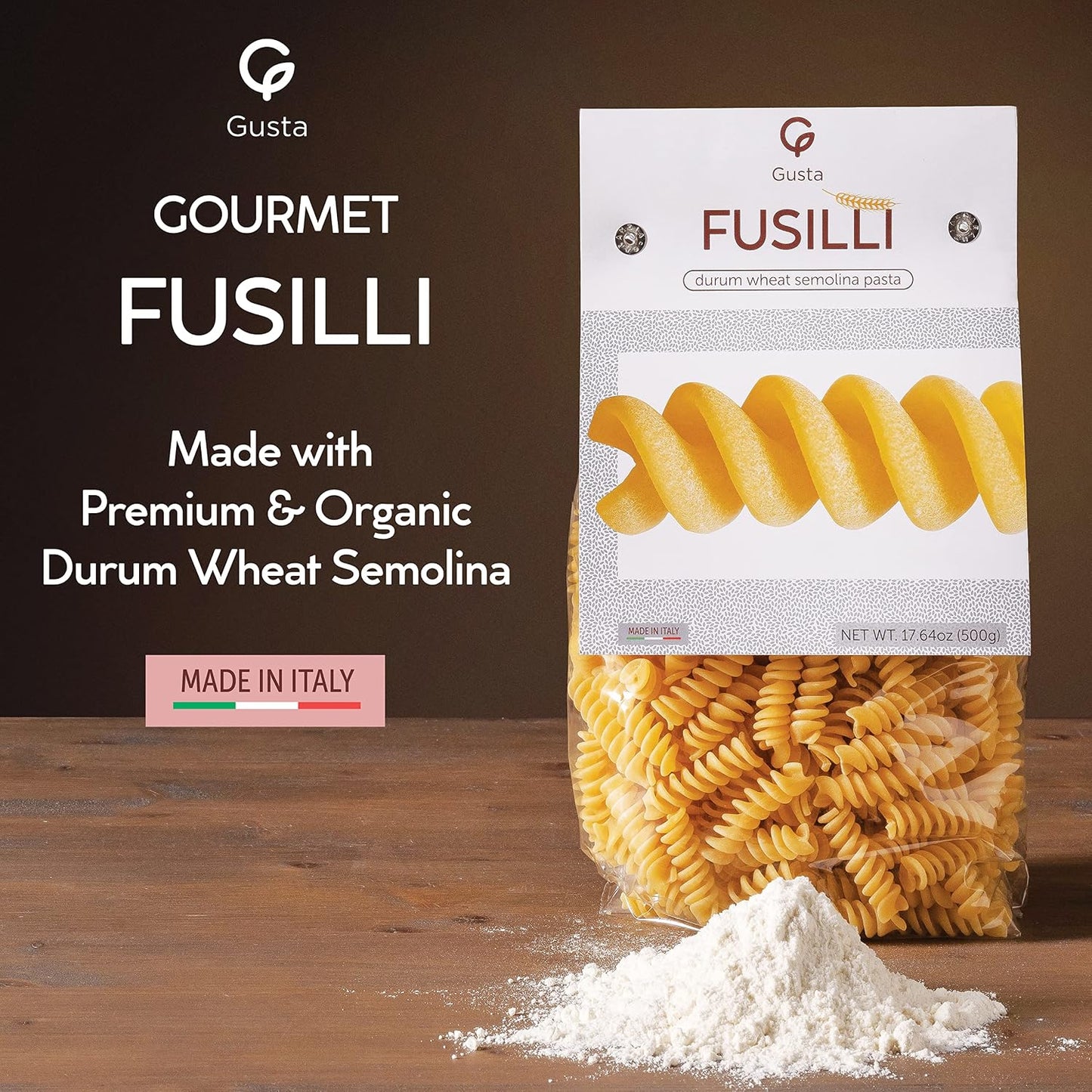 Gusta Rotini Fusilli Pasta - Premium Italian Pasta from Italy - Durum Wheat Semolina Organic "Al Dente" Pasta - Non-GMO &amp; Gourmet Pasta - Family Owned Brand - 17.64oz / 500g (2 Pack)
