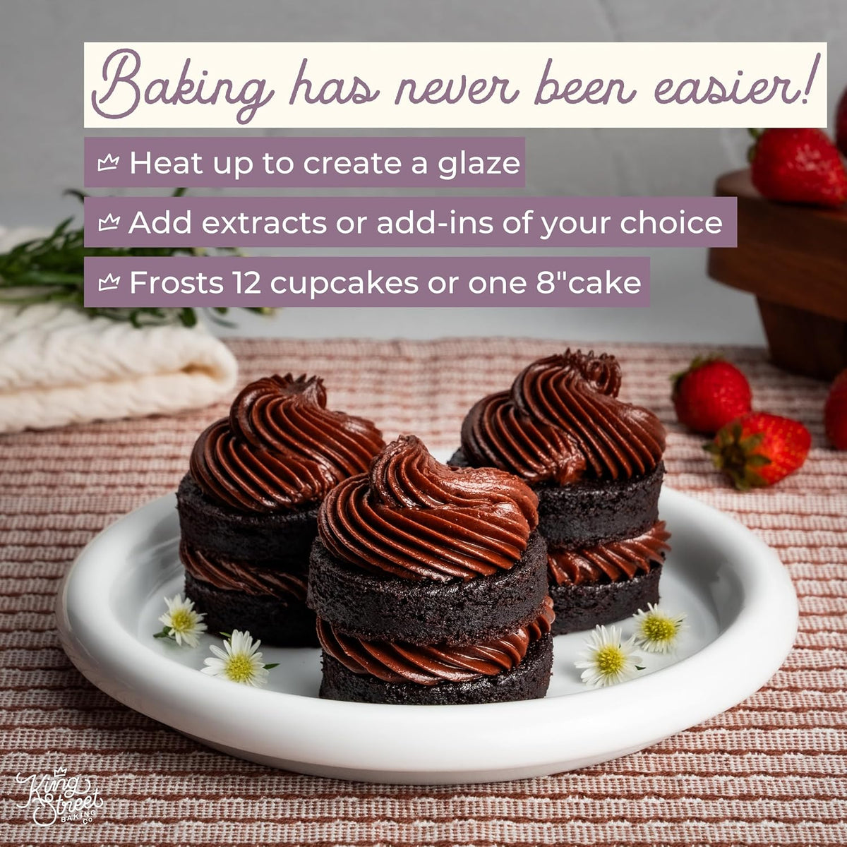 King Street Baking Co Chocolate Frosting Mix: 3 Pack - 4 Ingredient Icing for Cake - Real Cocoa
