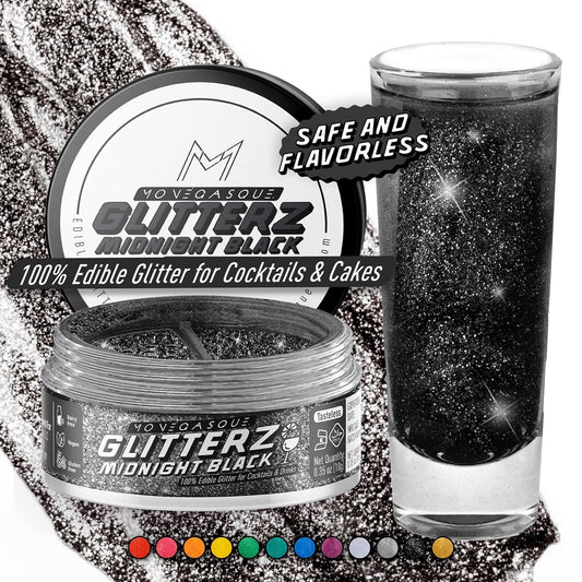 MONÉGASQUE Black Edible Glitter for Drinks 10g – Halloween Edible Glitter for Cakes & Cocktails – Cocktail & Drink Shimmer