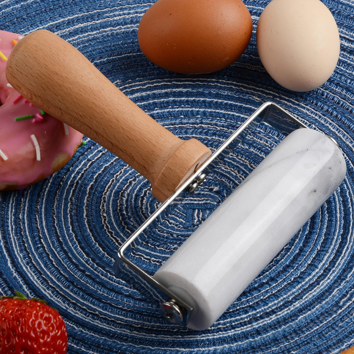 Tianman Small Marble Rolling Pin For Pizza &amp; Baking Cooking(5.3" White).