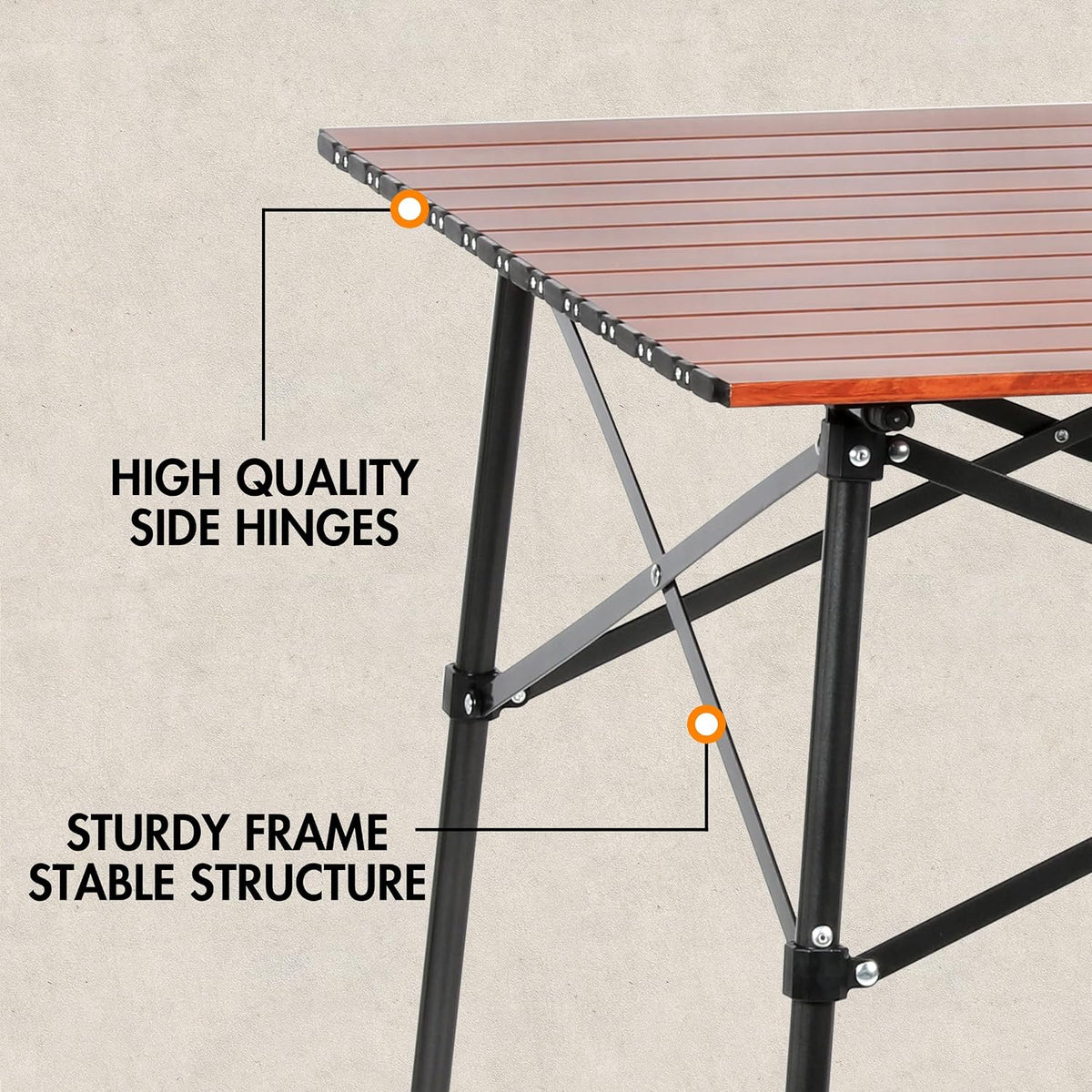 Portal Lightweight Aluminum Folding Square Table Roll Up Top 4 People Table | Portable Outdoor Design; Durable Construction; Easy Setup &amp; Storage; Color: Brown