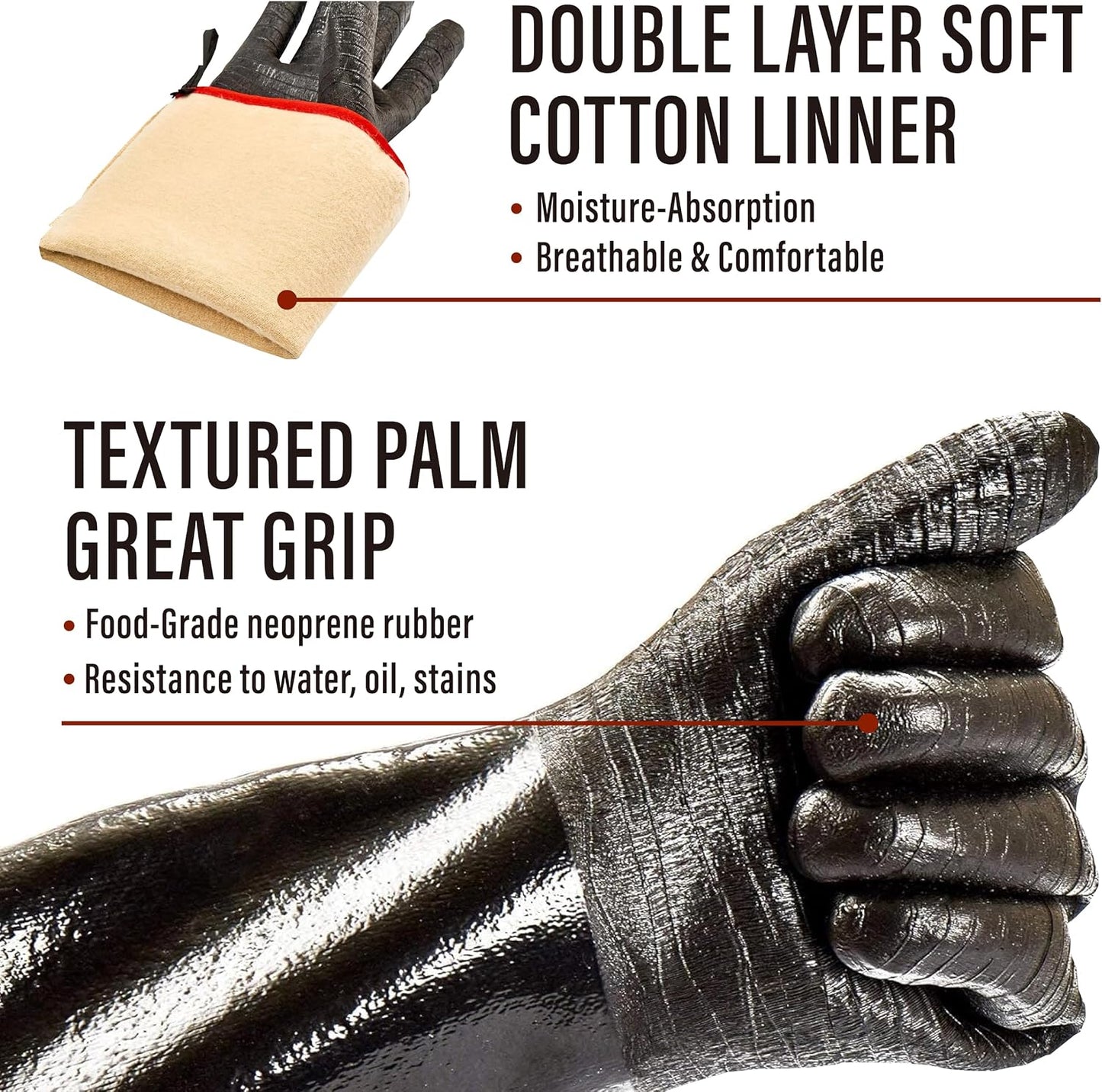 RAPICCA BBQ Grill Gloves, 932°F Heat Resistant Neoprene, 14 in XL | Oil Resistant &amp; Waterproof, For Pitmaster - Smoking, Grilling, Cooking, Deep Frying Turkey, Handling Hot Greasy Meat