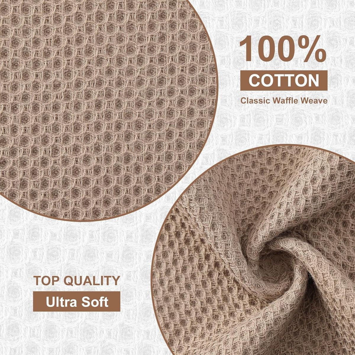Kitinjoy 100% Cotton Kitchen Dish Cloths, 6 Pack Waffle Weave Ultra Soft Absorbent Dish Towels for Drying Dishes Quick Drying Kitchen Towels Dish Rags, 12 X 12 Inches, Tan