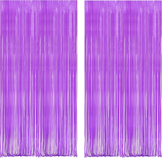 BRAVESHINE Tinsel Photo Backdrop Curtains - 2Pcs 3.2x8.2ft Pastel Purple Foil Fringe Streamer Curtain for Halloween/Easter