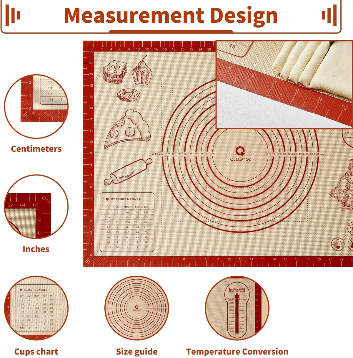Silicone Baking Pastry Dough Mat - 28x20Inch Extra Large Cookie Bread Rolling Mats Sheet, Nonstick Kitchen Counter Kneading Board, Thick Reusable Pie Cookies Pizza Fondant Making Matt with Measurement