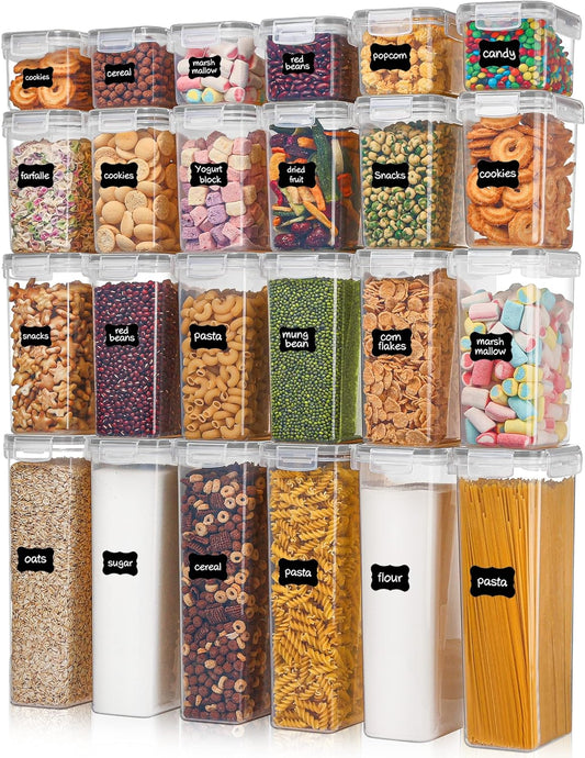 Vtopmart Airtight Food Storage Containers with Lids, 24 pcs Plastic Kitchen and Pantry Organization Canisters for Cereal,