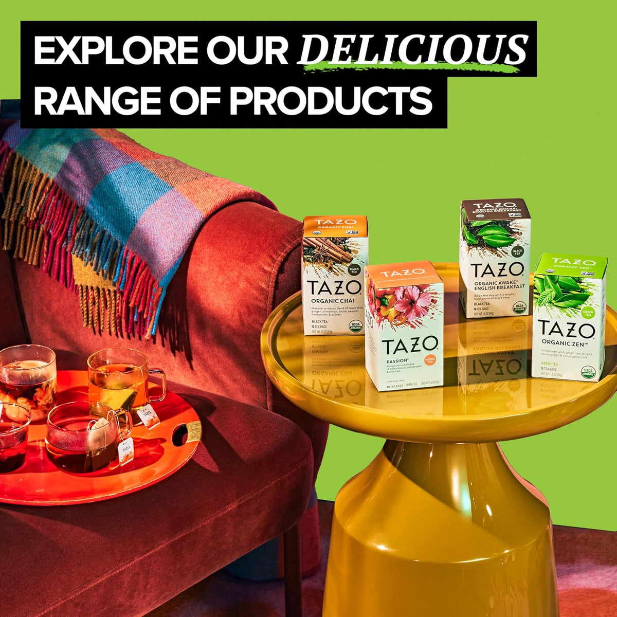 TAZO Organic Zen Green Tea, Caffeinated Tea with Refreshing Lemongrass &amp; Spearmint, 16 Total Bags