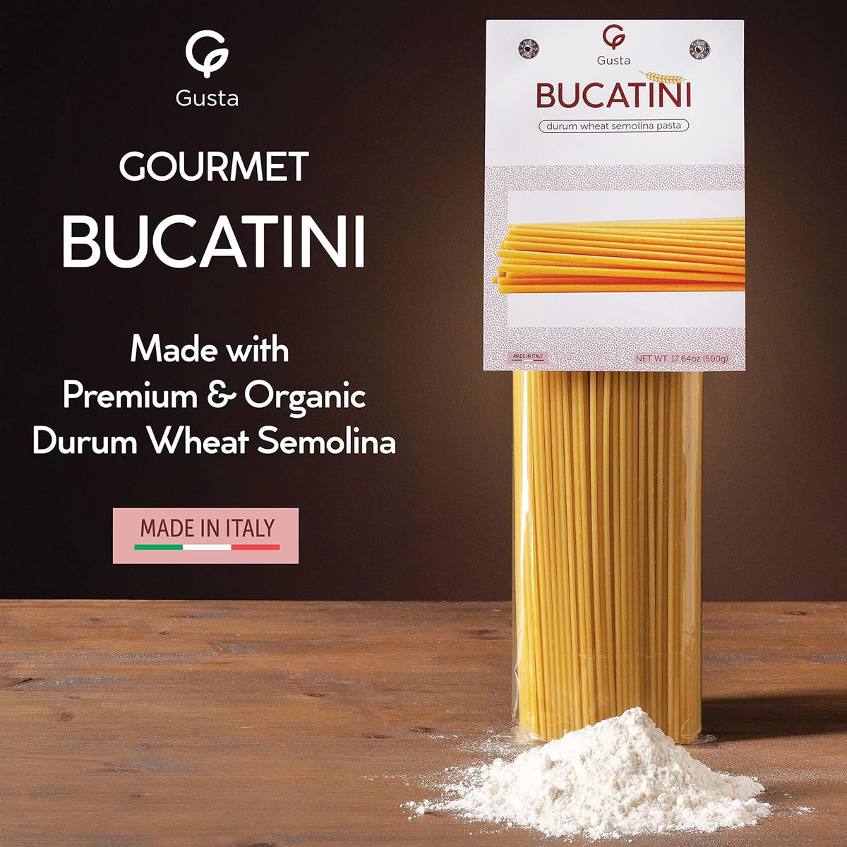 Gusta Bucatini Pasta Noodles - Premium Italian Pasta from Italy - Durum Wheat Semolina Organic "Al Dente" Pasta - Non-GMO &amp; Gourmet Pasta - Family Owned Brand - 17.64oz / 500g (2 Pack)