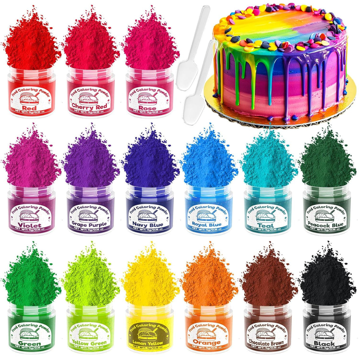 Food Coloring Powder for Baking - 15 Bright Colors Powdered Food Coloring | Flavorless High Concentrated Upgraded Food Dye for Icing, Baking, Cake Decorating, Cooking, Frosting - 5g/each
