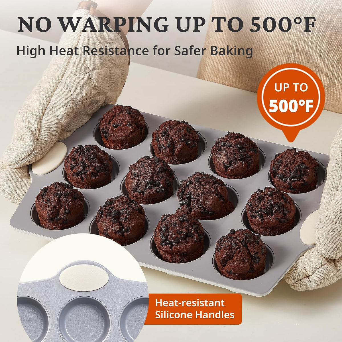 BRONYPRO Ceramic-Coated Nonstick 12-Cup Muffin Pan with 120 Liners