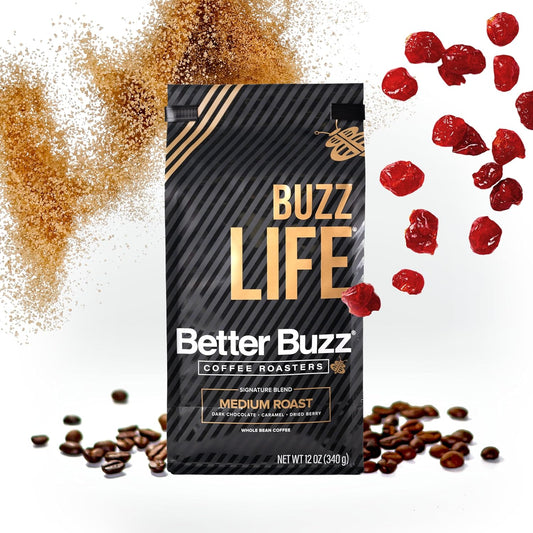 Better Buzz Life Blend (Buzz Life) Whole Bean Coffee Medium Roast, 12 Ounce (Pack of 1), Small Batch Roasted Arabica Coffee