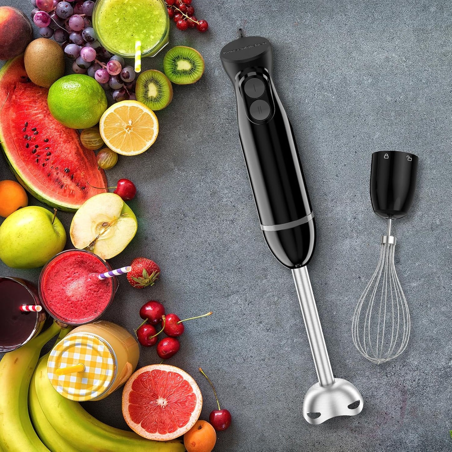 Bonsenkitchen 3-in-1 Immersion Blender Handheld with 2 Mixing Speed | Hand Blender with Egg Whisk &amp; 24oz Beaker, Stainless Steel Blade, Portable Stick Mixer for Smoothie, Soup, Baby Food