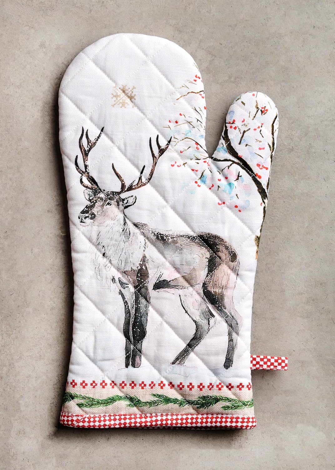 Maison d' Hermine Oven Gloves 100% Cotton Oven Mitt 7" x 13" with Loop Heat Resistant, BBQ, Cooking Gloves, Baking, Grilling, Kitchen, Handling Hot Pans (Pack of 1, Rural Christmas)