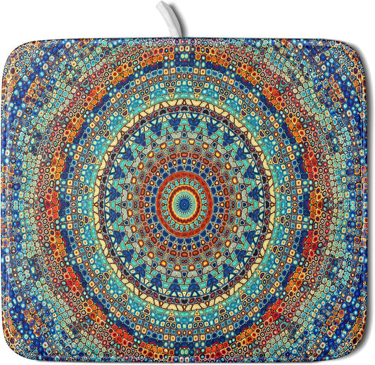Bohemian Mandala Dish Drying Mat for Kitchen Counter Boho Ethnic Drying Mat 16 x 18 Inch with High Absorbent Reversible Microfiber Dish Drying Pad Dish Rack Pad Drainer Mat for Coffee Bar