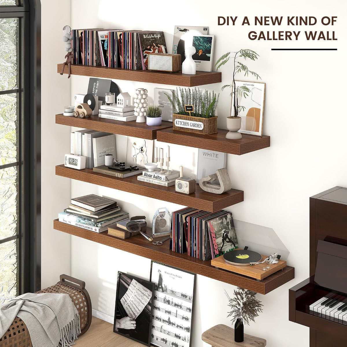 36 Inch Floating Shelves for Wall, 9"D Wood Storage Shelves, Walnut Finish