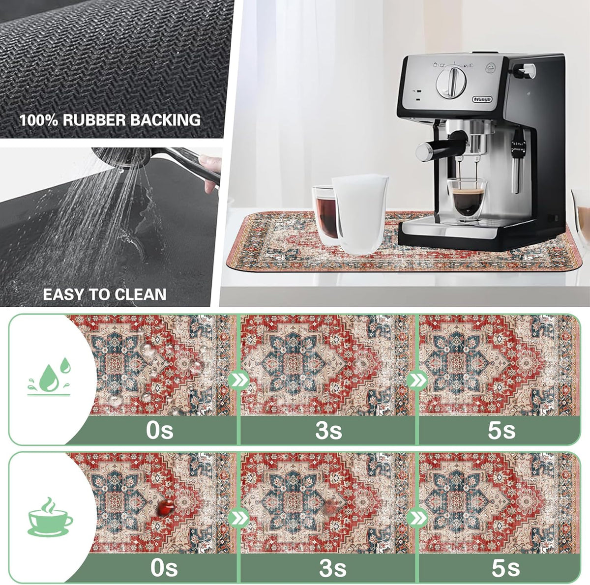 Dish Drying Mat Persian Style Textile Rug Texture Dish Drying Pad,16"X24"Bsorbent Coffee Mat for Sink Dishes or Under Rack Kitchen Counter Accessories Absorbent Hide Stain Drying Mat