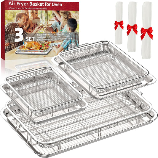 OPENICE Air Fryer Basket for Oven, 3 Set Oven Air Fryer Basket and Tray
