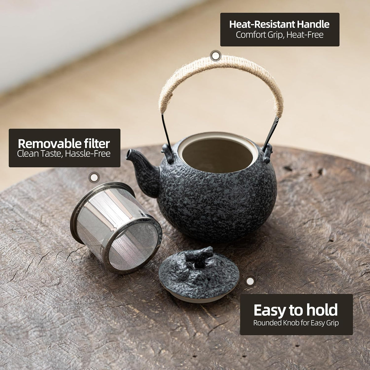 TEANAGOO Japanese Tea Set, Chinese Tea Sets, Porcelain Japanese Tea Cups, Chinese Gongfu Tea Set, Asian Tea Set for Adults, Japanese Teapot Set, 1 Teapot (700ml/25oz) + 4 Tea Cups(205ml/7.2oz), U2
