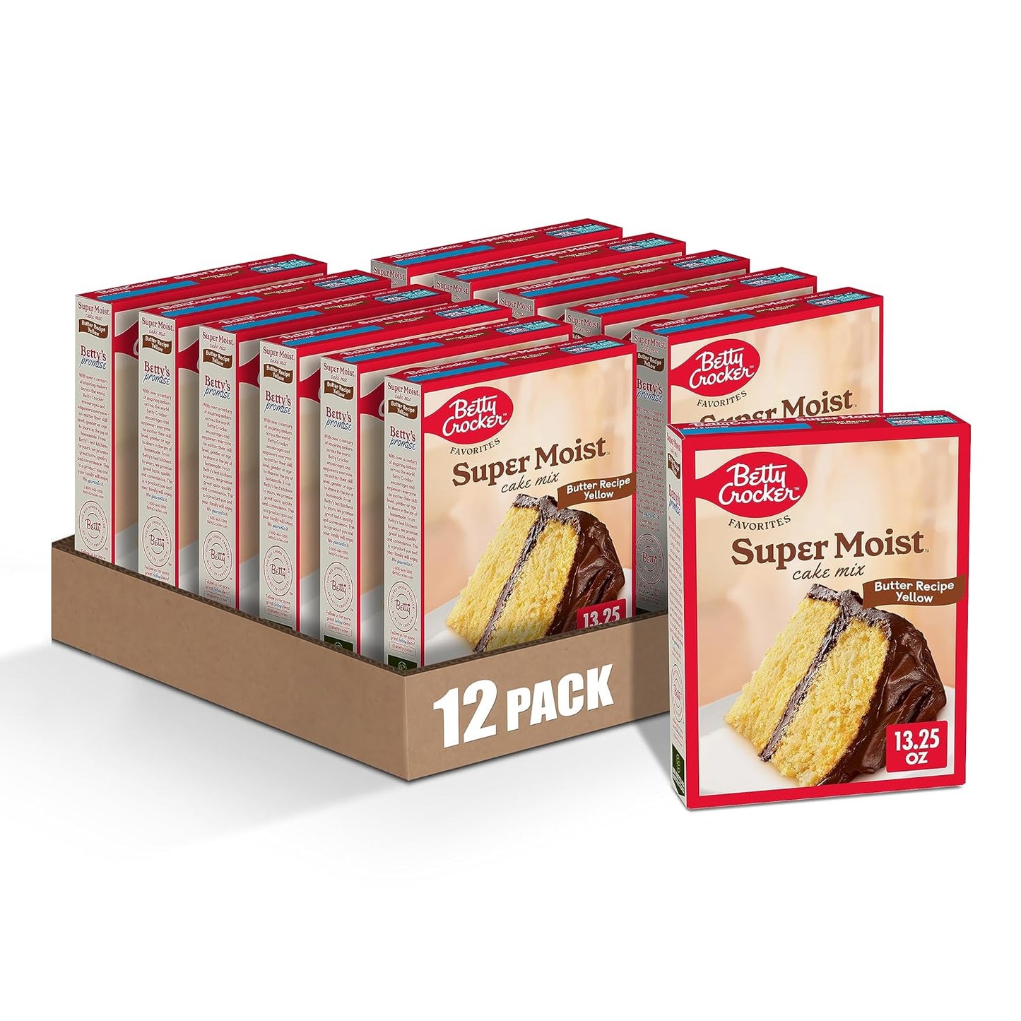 Betty Crocker Super Moist Butter Recipe Yellow Cake Mix, 13.25 oz, 12 Pack | Just Add Butter, Water &amp; Eggs, Use as Cake or Cupcake Mix, Great for Birthdays, Holidays &amp; Everyday Baking