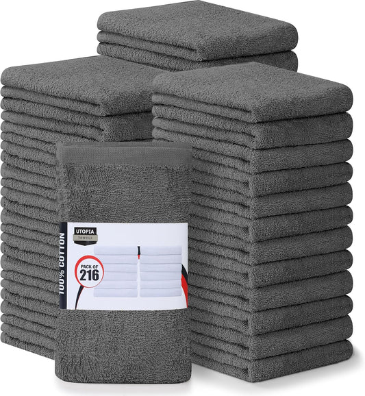 Bulk 216-pack Commercial Cotton Mop Towels, Hotels &amp; Bar, 16x19 in, Grey