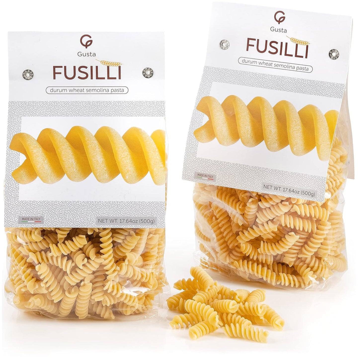 Gusta Rotini Fusilli Pasta - Premium Italian Pasta from Italy - Durum Wheat Semolina Organic "Al Dente" Pasta - Non-GMO &amp; Gourmet Pasta - Family Owned Brand - 17.64oz / 500g (2 Pack)