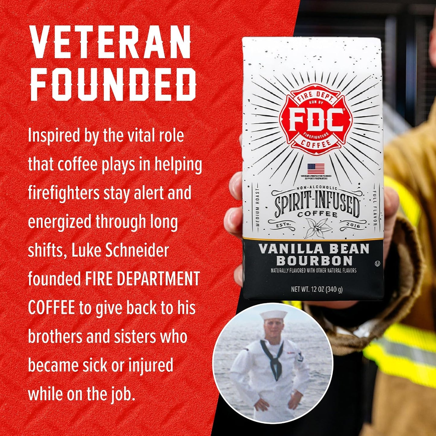 Fire Department Coffee Vanilla Bourbon Infused Ground Coffee - 12 oz | Medium Roast - Non-Alcoholic - Gives Back to Firefighters - Roasted in the USA - Veteran Owned