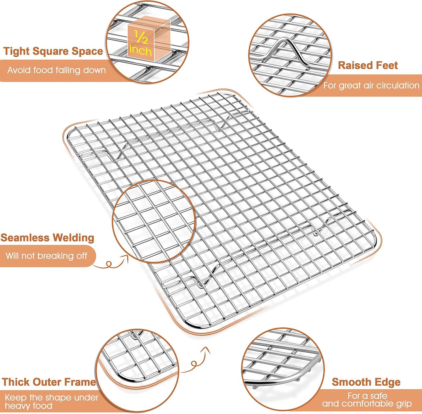 P&amp;P CHEF Baking Pan with Wire Rack, Oven Sheet Tray, 12.5 x 9.7 x 1 Inch | Stainless Steel Bacon Pan with Cooling Rack for Cooking Roasting Cookie, Dishwasher Safe &amp; Easy Clean,Heavy Duty &amp; Healthy