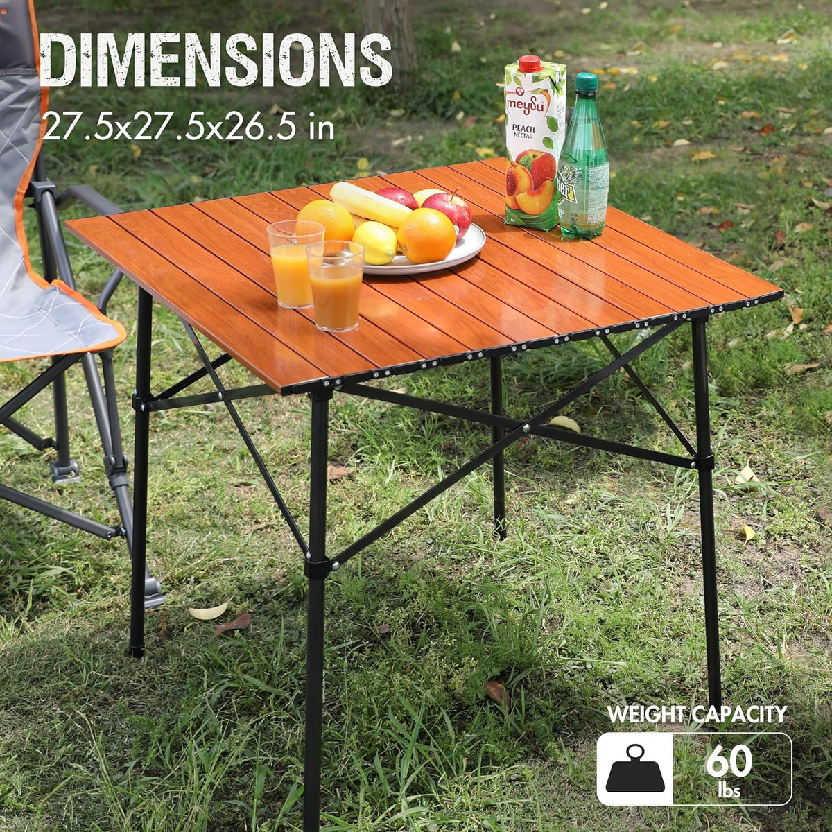 Portal Lightweight Aluminum Folding Square Table Roll Up Top 4 People Table | Portable Outdoor Design; Durable Construction; Easy Setup &amp; Storage; Color: Brown