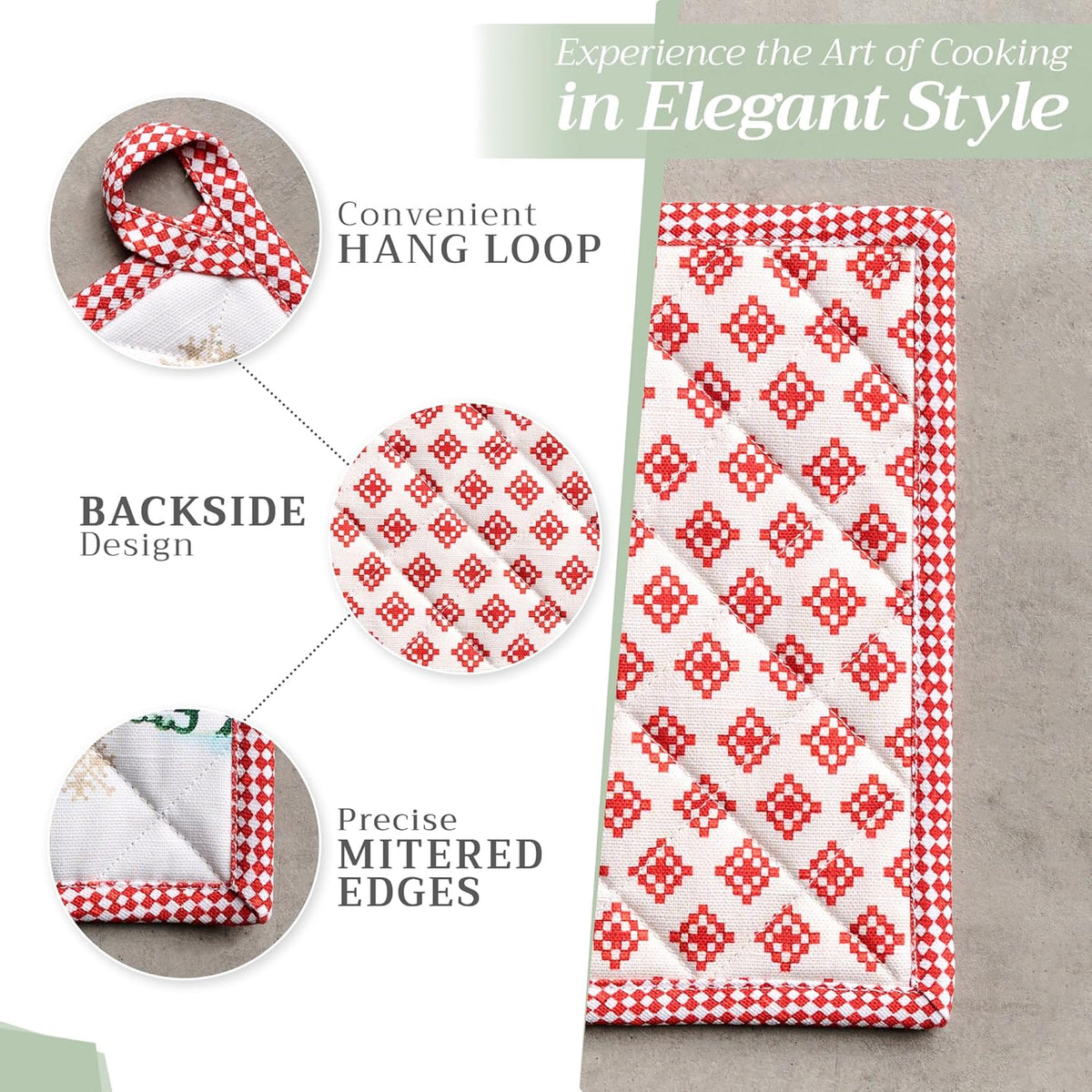 Maison d' Hermine Pot Holders 100% Cotton Heat Resistant Potholders 8" x 8" Hot Pads with Loop BBQ, Cooking, Baking, Grilling, Kitchen, Handling Hot Pans (Pack of 1, Rural Christmas)