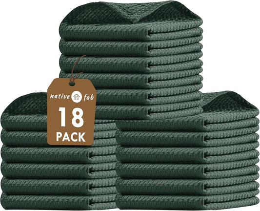 Native Fab 18 Pack Dish Cloths - Soft, Absorbent, Quick Drying, Washable Towels for All Cleaning, Cooking, Baking, 100%