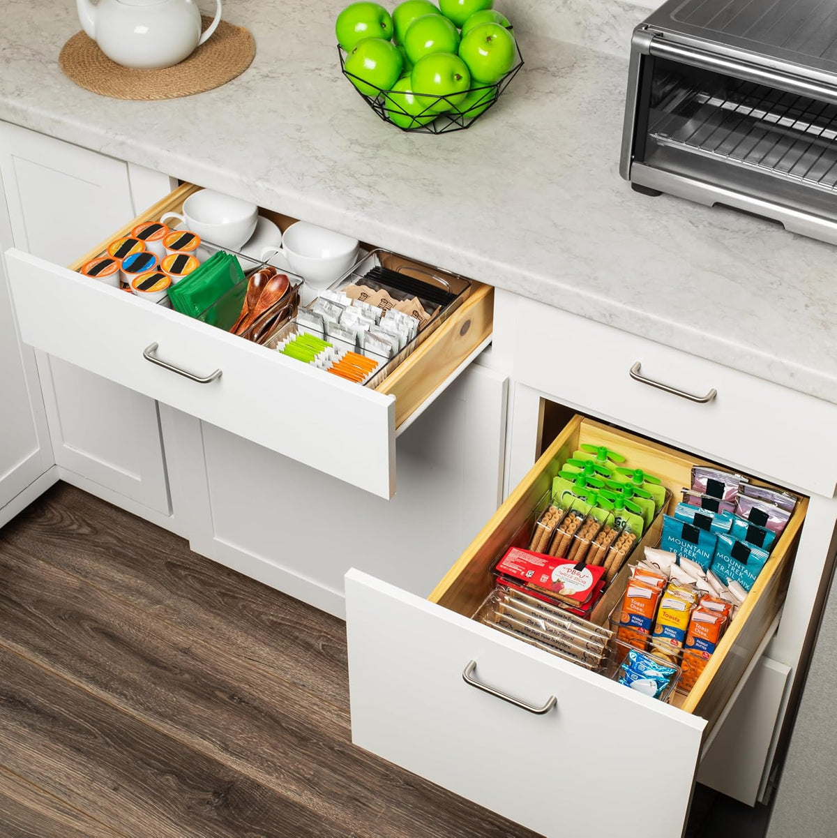 ClearSpace Plastic Pantry Organization and Storage Bins with Dividers & Lids – Perfect Kitchen Organization or Kitchen Storage – Fridge Organizer, Refrigerator Bins, Cabinet Organizers, 4 Pack