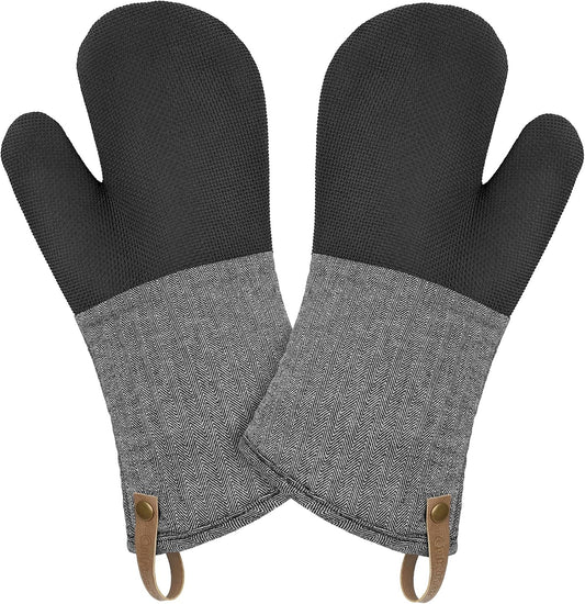 Cuisinart Heritage Kitchen Oven Mitts, Heat-Resistant, 2-Pack, 7"x13" | Non-slip neoprene palm grips up to 350°F, long cuff shields forearms, hang loop for storage, handles cast iron and grilling