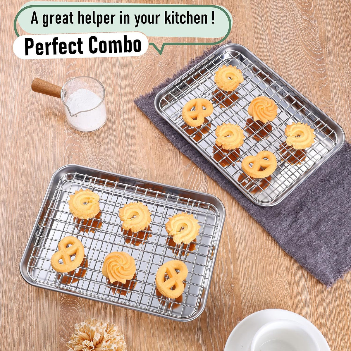 Homikit Toaster Oven Pan with Rack Set (2 Baking Sheet+2 Rack), 9 x 7 Inch
