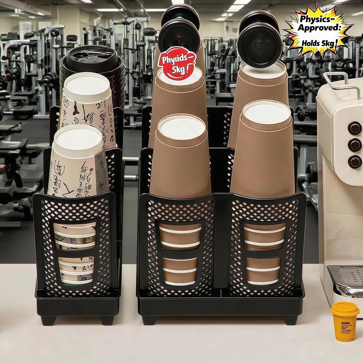 Coffee Cup Holder,Cup Lid Dispenser and Organizer Display Stand,Cup Display Stand on Restaurant,Bathroom,Kitchen,Coffee Shop.Suitable for Cups Ranging from 12 to 32 oz,6Slots