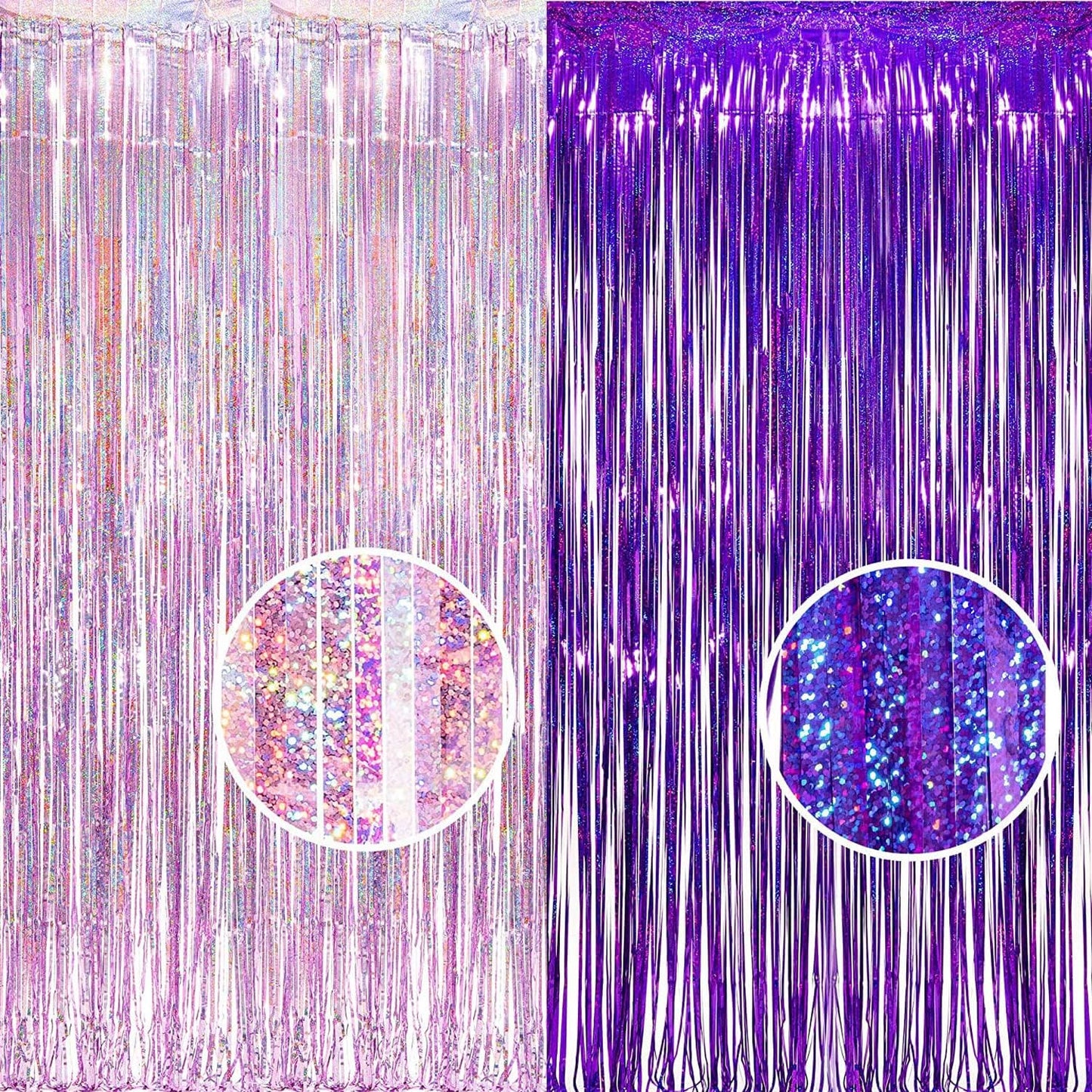 BRAVESHINE Party Streamers Backdrop | Tinsel Foil Fringe Curtains | 1 Purple 1 Pink | 3.2x8.2ft | for Valentines/Hunters/Girls/Women/Birthday/Engagement/Bridal Shower/Bachelorette Decorations