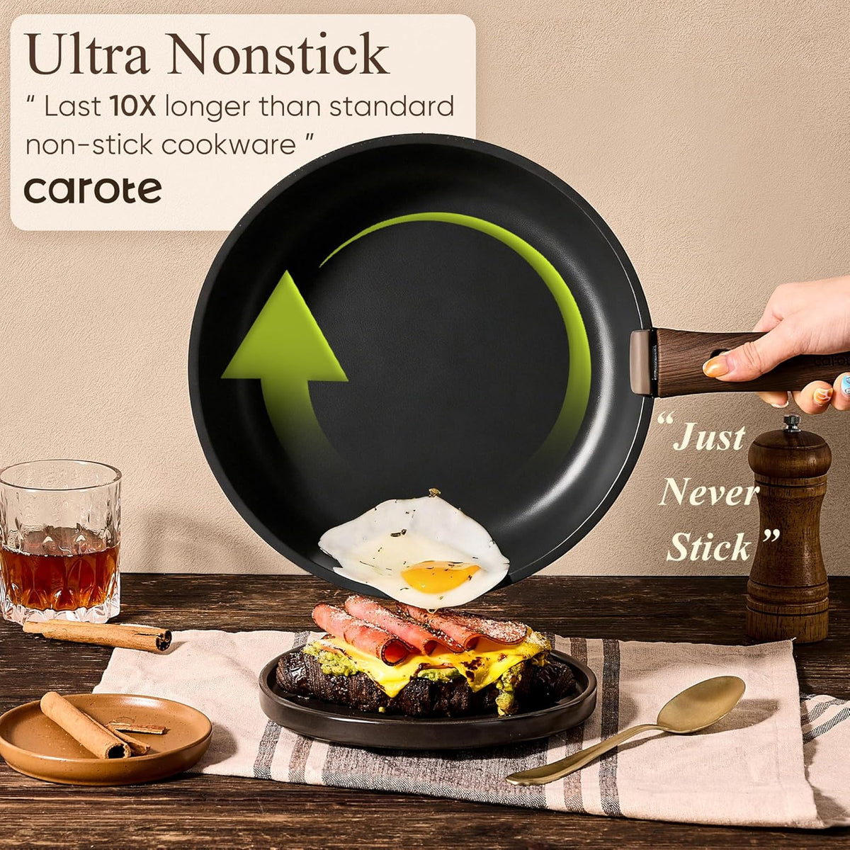 CAROTE 17pcs Pots and Pans Non Stick, Cookware Sets Detachable Handle, Induction Kitchen Pots and Pans,NonStick Cooking Set, Oven/Dishwasher/Fridge Safe, Space Saving