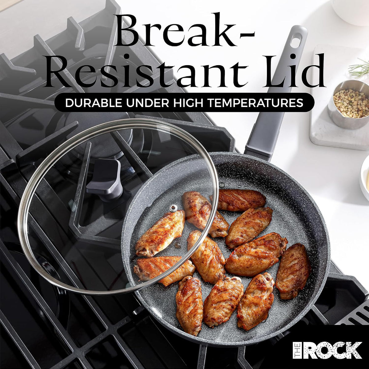 THE ROCK SOHO 8-Inch Non Stick Frying Pan with Lid – Nothing Sticks, Never Warps, Lasts Longer, Healthy Skillet with Heat-Resistant Handle, PFOA Free, Oven & Dishwasher Safe, Black