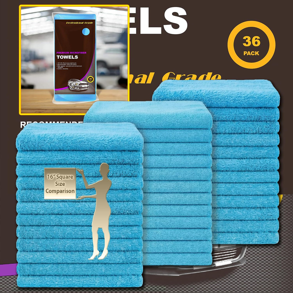 Assorted Color Microfiber Towels - 36-Pack, Dual-Sided Ultra Soft Plush Washcloth, Professional Grade Premium Microfiber Detailing Cleaning Cloths, Car, Household and Commercial (Mix Color, 16" x 16")
