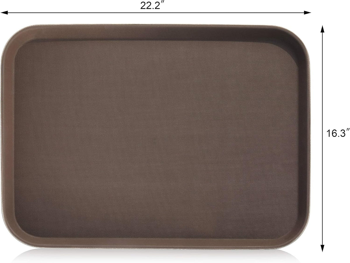 New Star Foodservice Restaurant Grade Non-Slip Tray, Plastic, Rubber Lined, Rectangular (Brown, 16-Inch x 22-Inch)