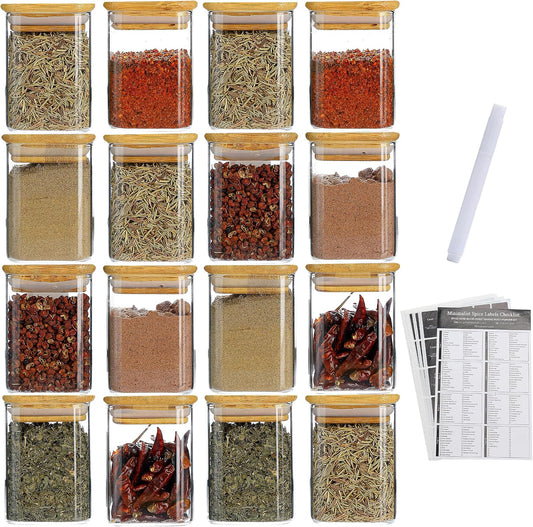 16Pcs 7oz Spice Jars Glass Container with 275 Labels