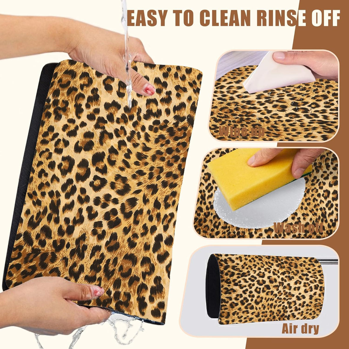 Leopard Print Dish Drying Mat for Kitchen Counter Hide Stain Absorbent Drying Rack Pad Rubber Backed Coffee Mat Espresso Machine Coffee Bar Accessories 15.7 x 23.6 Inch
