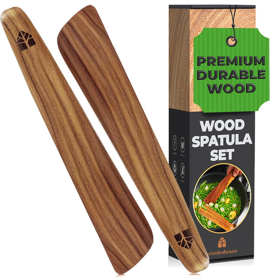 12 inch Teak Wood Spatula for Cast Iron, Small Wood Flipper, Egg Scraper, Flat Wooden Turner, Multipurpose Wood Cooking