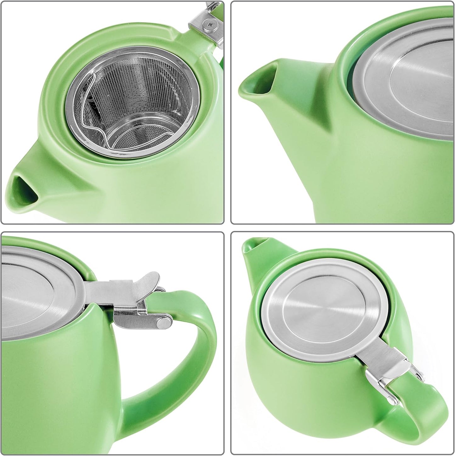 Tealyra - Pluto Porcelain Small Teapot Lime - 18.2-ounce (1-2 cups) - Matte Finish - Stainless Steel Lid and Extra-Fine Infuser To Brew Loose Leaf Tea - 540ml
